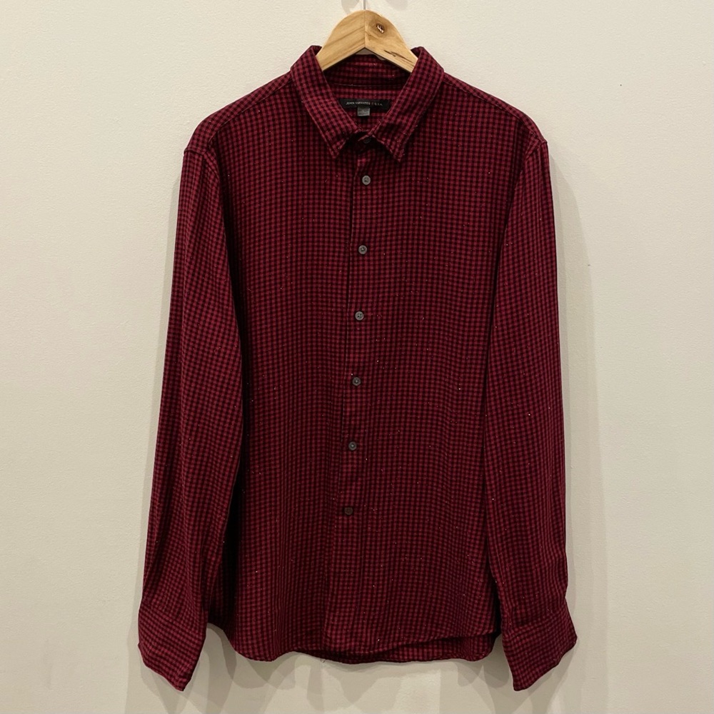 John Varvatos Micro Plaid Long Sleeve Button Up Shirt
